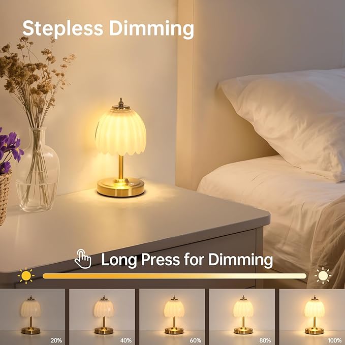 Tulip Small Table Lamp, 5200mAh Cordless Touch Control Mini Table Lamp with 3 Color Temps & Stepless Dimming, Perfect for Small Spaces Like Dressers, Bedsides, Bookshelves (White Tulip)