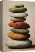 wall26 Canvas Print Wall Art Stacked Zen Stones in Rain Tranquil Nature Photography Realism Rustic Colorful Multicolor for Living Room, Bedroom, Bathroom - 16"x24"
