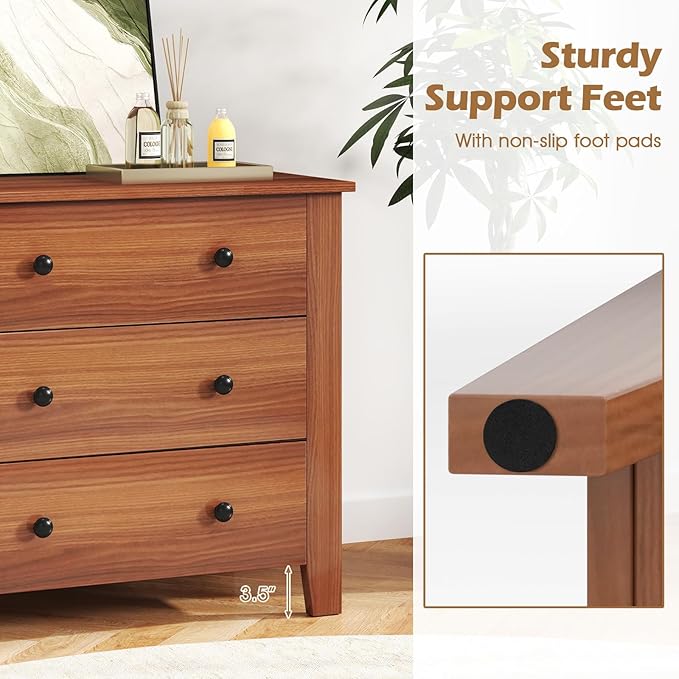 Giantex Small 3-Drawer Dresser for Bedroom - 28.5” x 18” x 26” Wide Chest of Drawers, Modern Large Nightstand, Storage Cabinet, Closet Storage Organizer for Living Room, Hallway (Walnut)