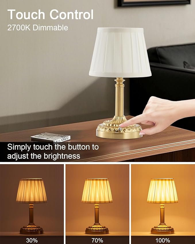 2 Pack Rechargeable Cordless Table Lamps for Restaurant Dining Table, 5200mAh Small Battery Operated Lamp, Portable Dimmable Touch Bedside Night Light for Bedroom Kitchen Bathroom Patio
