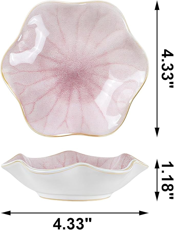 2Pcs Ceramic Jewelry Dish - Lotus Leaf Shape, for Ring Holder Necklace Small Key, Suitable for Mother Friend Sister, Gifts for Women, Cute Plate Trinket Tray, Home Decor (Pink-2PCS)