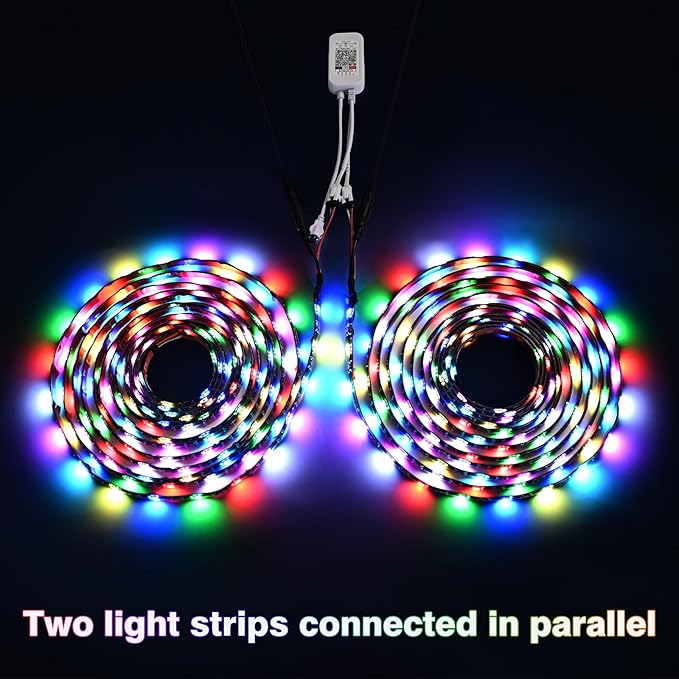 Upgrade Smart RGB Music Sync Multiple Colors Chasing 16.4ft neon Led Strip Lights Cuttable and Linkable, Flexible Outdoor Led Strip Lights Waterproof, Button or APP Control led Lights Strip