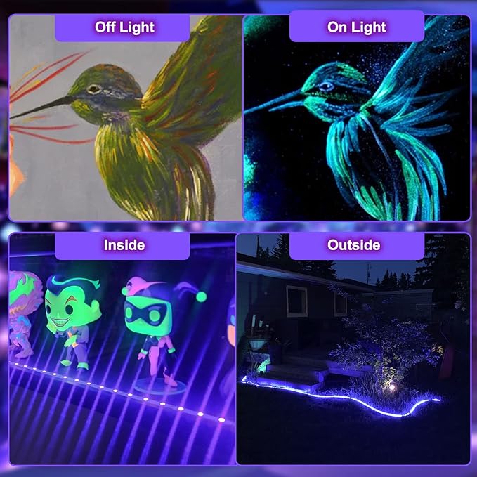 Waterproof 40Ft Black Light Strip, IP65 Black Light Fixtures Kit, 720 LED Strip with 12V Power Supply for Outdoor Indoor Halloween Glow Neon Party Resin Curing Display Cabinet Posters Boat