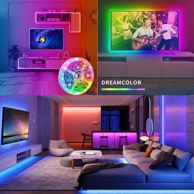 Battery Operated LED Strip Lights 20ft RGB Color Changing, Music Sync, Remote & App Control for Bedroom, Party, TV, Decor (20ft)