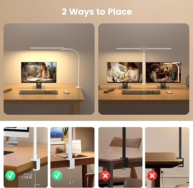 Upgraded LED Desk Lamp for Home Office with RGB, Rotatable Computer Desk Light with Remote, Tall Table Lamp with Clamp for Working, Dimmable Dual Head Task Lighting for Monitor PC, 22W