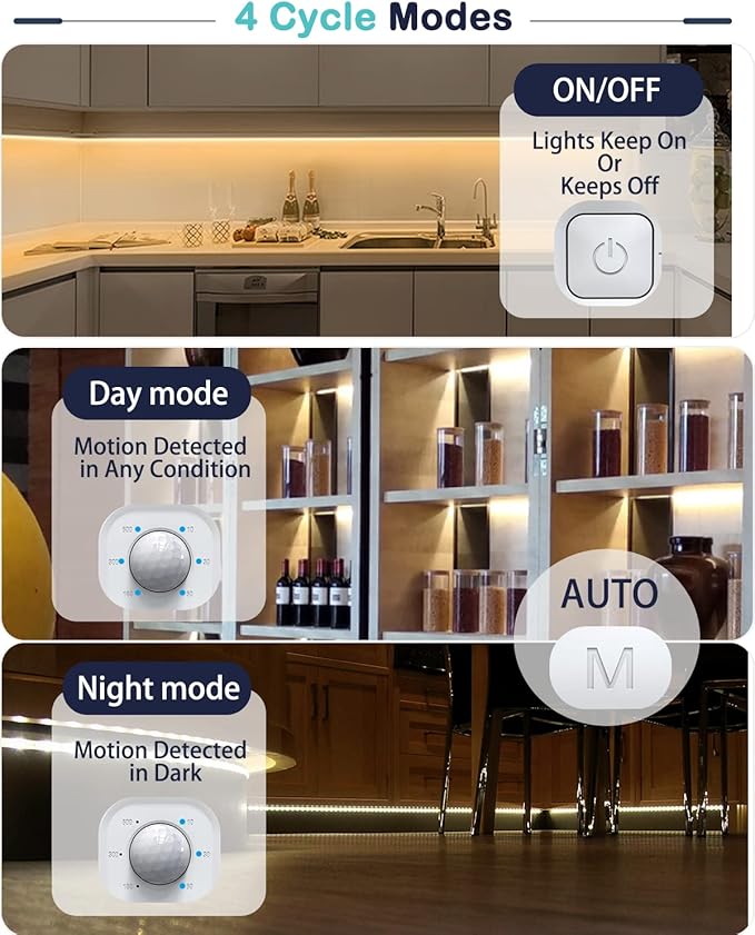 Motion Sensor Led Light Strip - with UL FCC Plug Adapter, Multi-Functional Controller, Dimmer and Timer, Under Cabinet Lights for Kitchen Stair Showcase Bedroom Corridor Counter 9.84ft WarmWhite