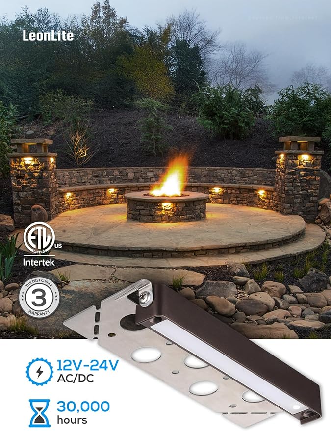 LEONLITE 8-Pack 7 Inch LED Hardscape Lighting, Update Retaining Wall Lights, LED Landscape Lighting, 12-24V AC/DC Paver Light Low Voltage, 3W/4W/5W Dimmable Outdoor Step Lights, 2700K Soft White, ETL