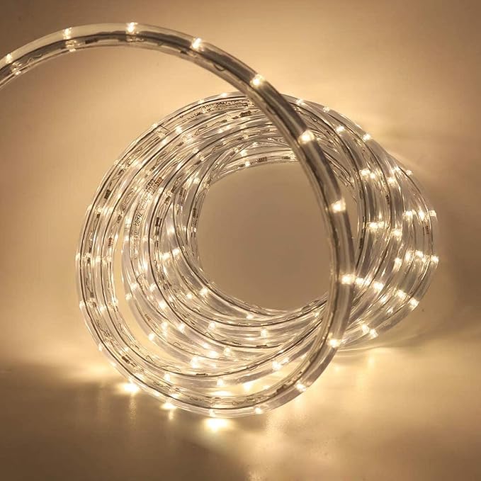 164ft 2-Wire Waterproof LED Rope Light Kit, 1/2" Rope Lights Outdoor, 110V-120V PVC 30 LED/M Tube Lights Strip for Background, Outdoor, Christmas, Home Decoration(Warm White)