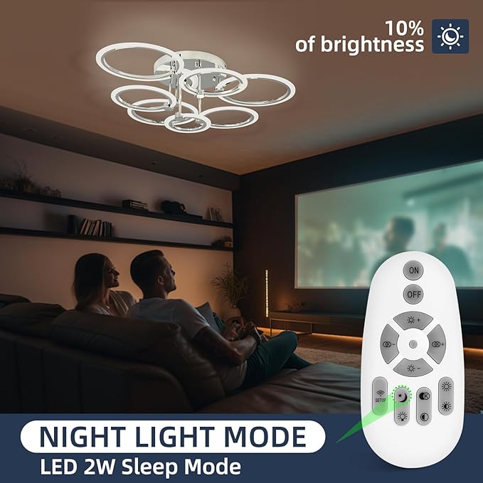 7-Ring Modern LED Flush Mount Ceiling Light - 31.8" Dimmable Close-to-Ceiling Fixture with Remote Control, 130W 3000K-6500K Adjustable Color Temperature for Bedroom, Living Room (Chrome)