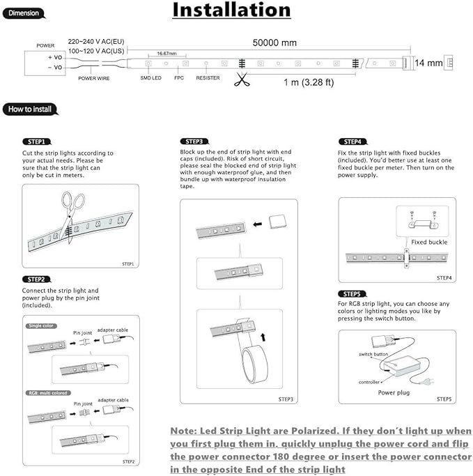 Warm White Color LED Strip Light, AC 110-120V Flexible/Waterproof/Multi-Modes Function/Dimmable SMD5050 LED Rope Light with Remote for Home/Office/Building Decoration (98.4ft/30m)
