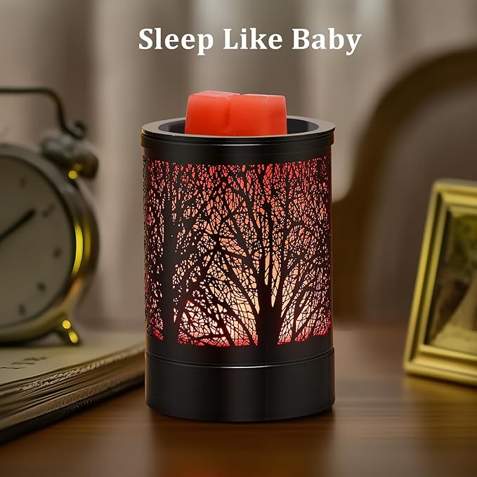 Fragrance Wax Melts Warmer with 7 Colors LED Changing Light Classic Black Forest Design Scent Oil Candle Warmer for Home Black Forest