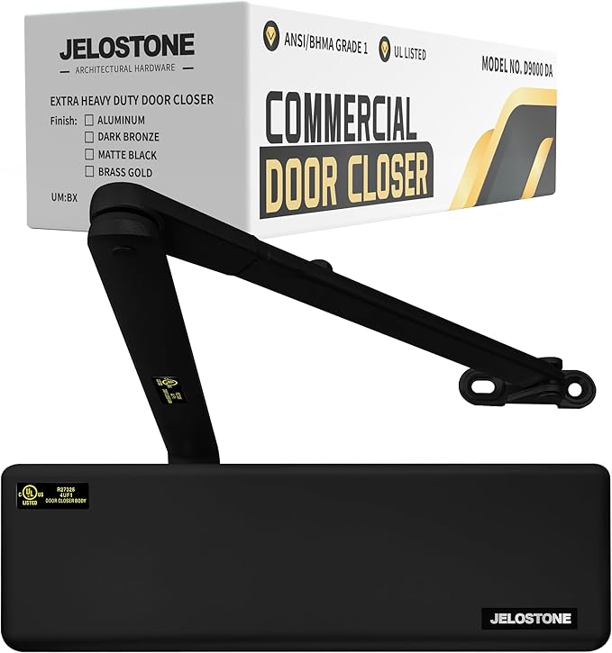Extra Heavy Duty Commercial Door Closer D9000DA Automatic Door Closer, Surface-Mounted Auto Door Closer, Size 1-6 Commercial Door Closer Heavy Duty for Heavy Traffic Areas, Matte Black
