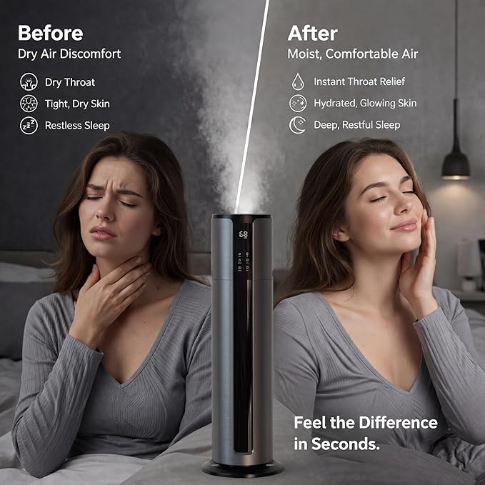 9L Large Humidifier for Bedroom, 28dB Whisper Quiet Cool Mist Humidifier for Home Office, Top Fill, 500sq.ft Coverage, Smart Humidity Control, Sleep Mode & Timer