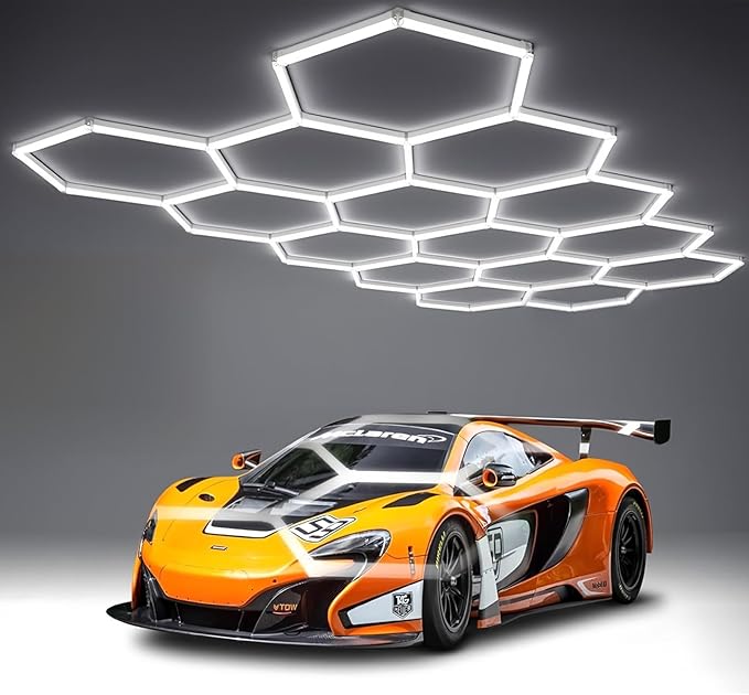 61Lights LED Hexagon Garage Lights,15-Hex Honeycomb Lights 68800Lumens Hexagon DIY Super Bright Car Detailing Ceiling 688W LED Shop Light for Warehouse Workshop Gym Basement