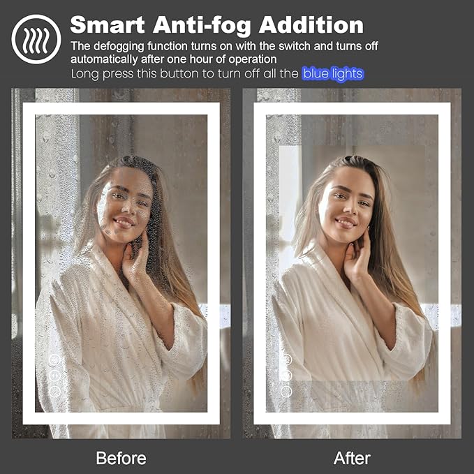 Amorho 24"X32" LED Bathroom Mirror with Lights, Front Lit and Backlight, Stepless Dimmable, Anti-Fog, Shatter-Proof Tempered Glass, Memory, 3 Colors Lighting Bathroom Mirrors for Vanity