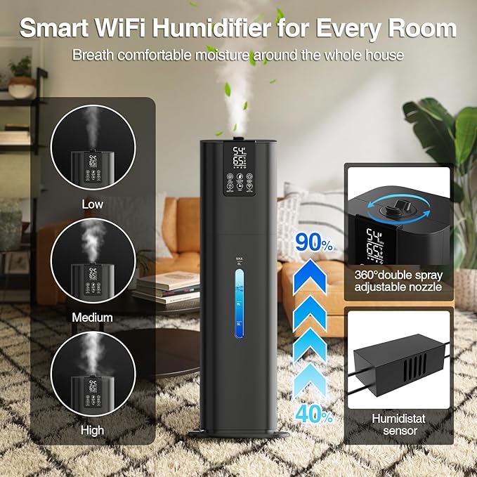 8L 2.1Gal Quiet Cool Mist Humidifiers+8L 2.1Gal Smart App Humidifiers for Large Room Bedroom Home with 7 Colors Light(White,Black)