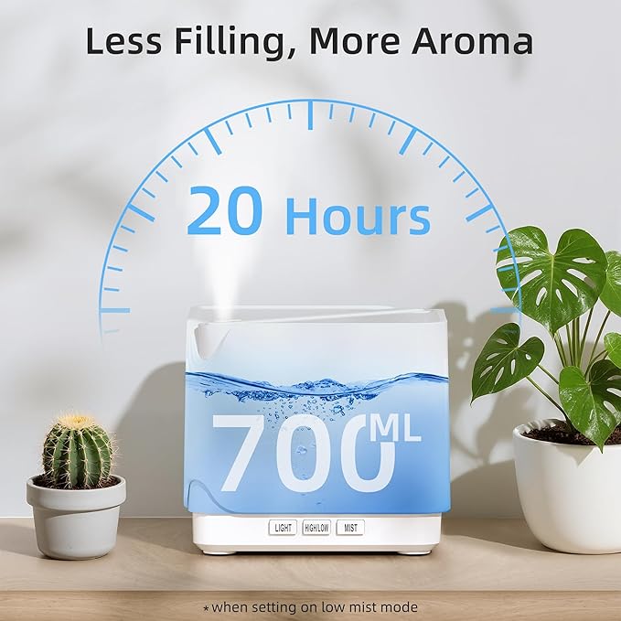 ASAKUKI Essential Oil Diffuser for Home, Large 700 ml Humidifier with Automatic Shut-Off, Quiet Aromatherapy Diffuser with 7 LED Lights for Living Room, Kitchen, Bedroom, Hotel - Pure White