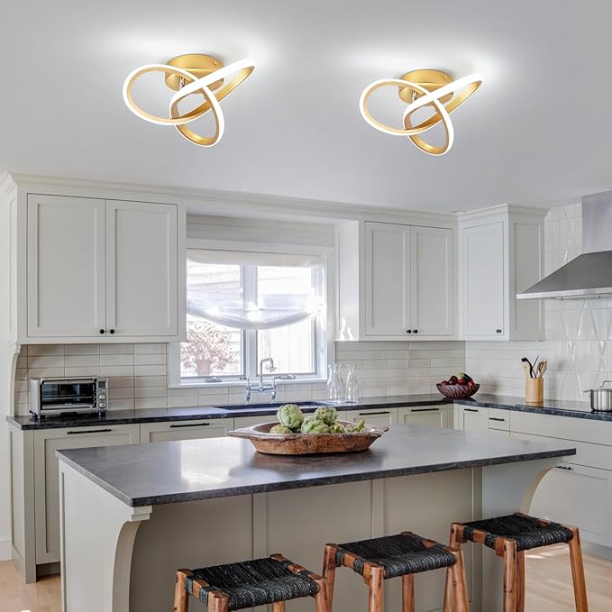 Modern LED Ceiling Light,25cm 22W Flower Shape Gold LED Ceiling Lights, 6000K Cool White Light Lamp, Modern Ceiling Lights for Living Room, Bedroom, Kitchen, Hallway, Office - Brushed Gold