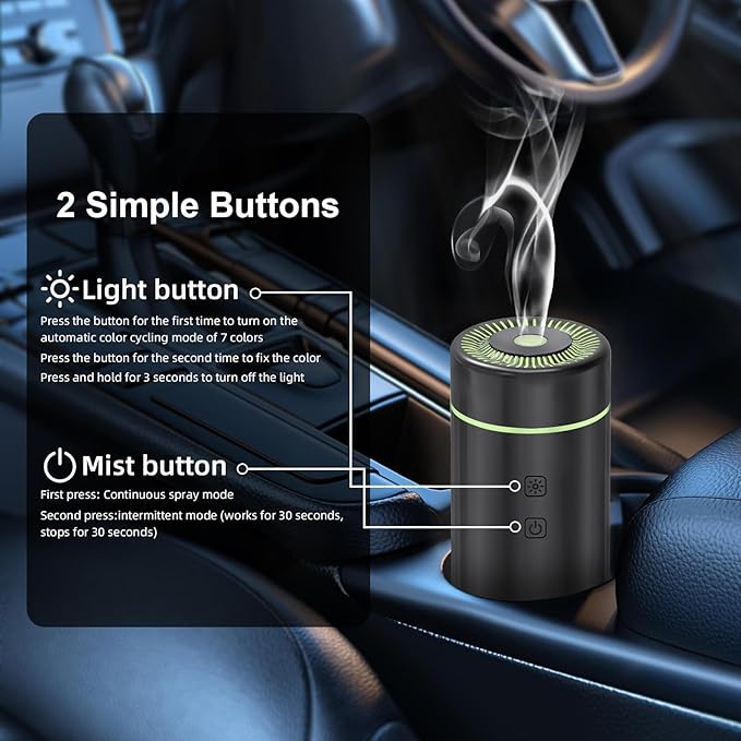 100ML Car Diffusers for Essential Oils, Rechargeable Battery Powered Cordless Portable Humidifier with 7 LED Color Changing Lights 2 Timer Modes for Car,Travel (Black)