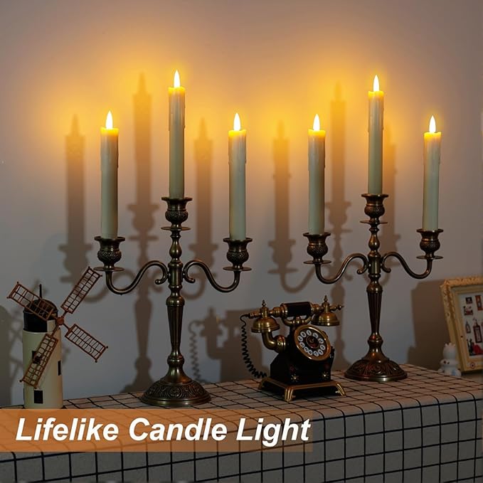 6.7 Inch Flameless Taper Candles with Remote, Short Taper Candles Battery Operated with Flickering 3D Flame, Led Candle Sticks Safe for Windowsill Wedding Home Christmas Decor, Ivory, Set of 6