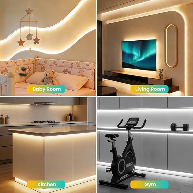 COB LED Strip Lights 32.8ft, Tunable CCT LED Strip 10m, 24V High Density Dotless Tape Light 3000K-6000K, DIY Cuttable Flexible Kit with Remote & Power Plug for Large Room Kitchen Cabinet Decor