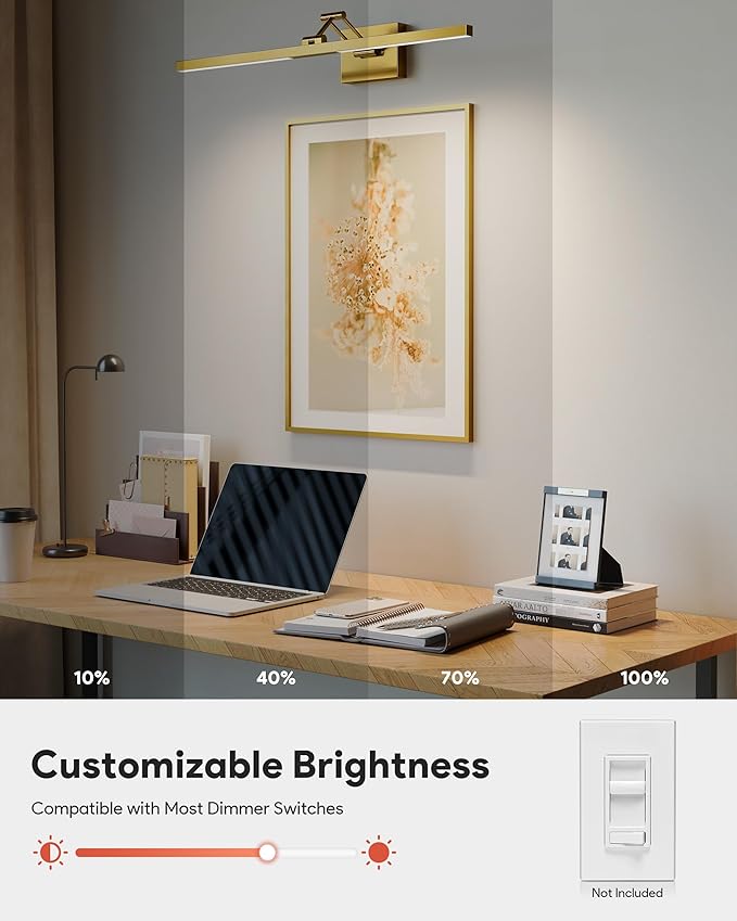 VONLUCE 30" LED Bathroom Vanity Light, 3CCT Modern LED Vanity Lights with 360° Rotatable Head Swing Arm, 11.4W Bathroom Light Fixture Over Mirror, LED Lights for Bathroom Bedroom, Brushed Gold