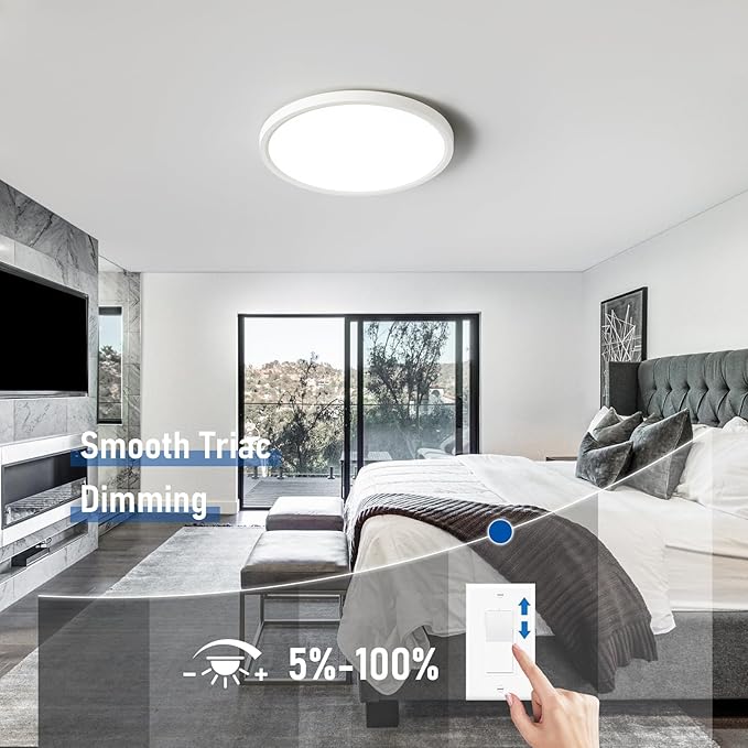6 Pack 12 Inch Slim Dimmable LED Flush Mount Ceiling Light Fixtures, 24W 2640LM 3000K/4000K/5000K, House Upgrade Led Lights for Bedroom Hallway Laundry Room Rental Units, 240W Equiv., White