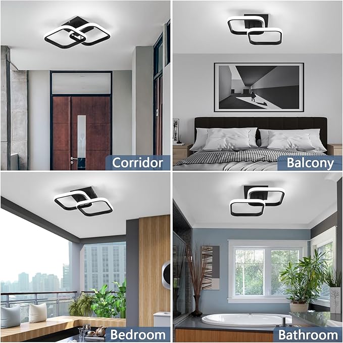 ADISUN LED Modern Ceiling Light, Flush Mount Ceiling Lamp, 22W, 6000K Cool White Light, Close to Ceiling Light Fixtures for Bedroom Kitchen Loft Aisle Hallway Balcony Stair Entryway(Black)