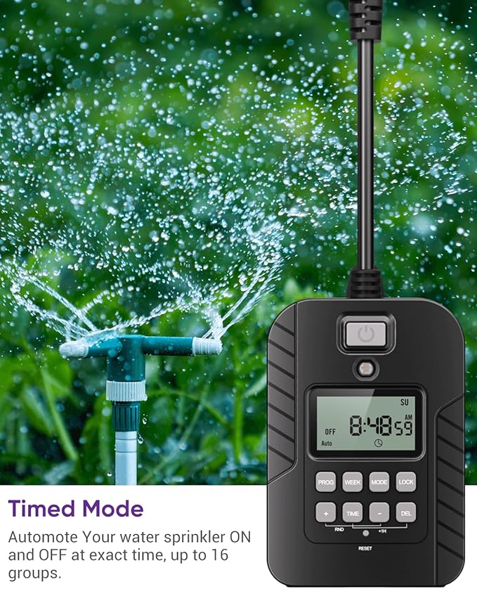 NEARPOW Outdoor Light Timer, Waterproof Digital Timer Outlet, Dusk to Dawn Countdown Timer Plug, 7 Day Programmable 24 Hours Electrical Timer, 2 Grounded Outside Timers for Christmas Lights, 15A 1/2HP