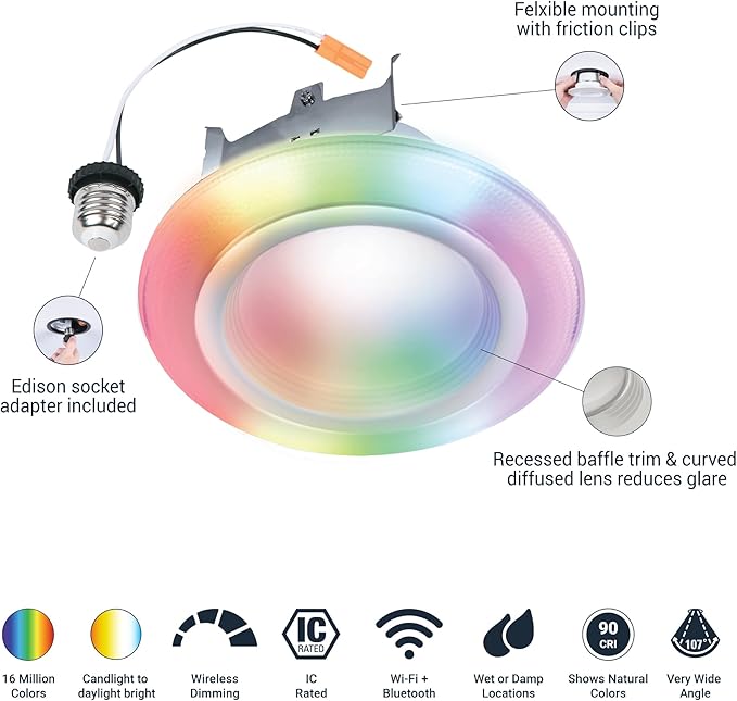 HALO 4" Dual Zone Smart Wi-Fi Recessed LED Light Powered by WiZ Pro 4-Pack, Dimmable Full Color w/SpaceSense, Smart Home Ready RLWZDZT4-4PK