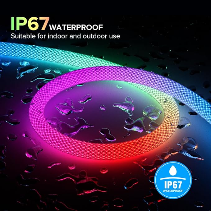 BTF-LIGHTING 13.1FT WS2811 WS2812B IC RGB DC5V 360 Degree Round Reticulate Pattern Chasing Color Neon LED Strip Flexible Nylon Silicone IP67 Waterproof Dream Color Rope Light(No Adapter or Controller)