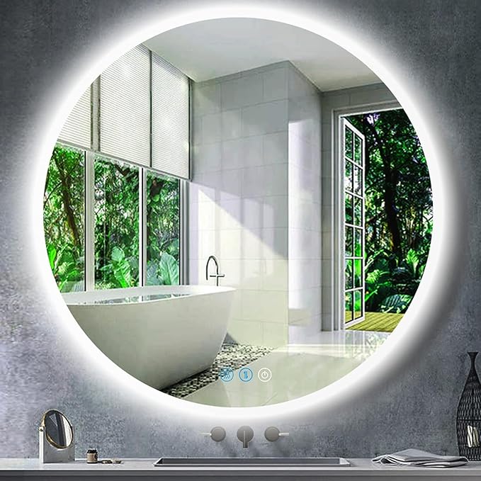 40 Inch Round Backlit Mirror with Lights 3 Color Smart Memory Adjustable Backlits 40" Large Framelss Round Circle Lighted Vanity Mirror for Bathroom Wall Mount 40 Backlit LED Circle Mirrors