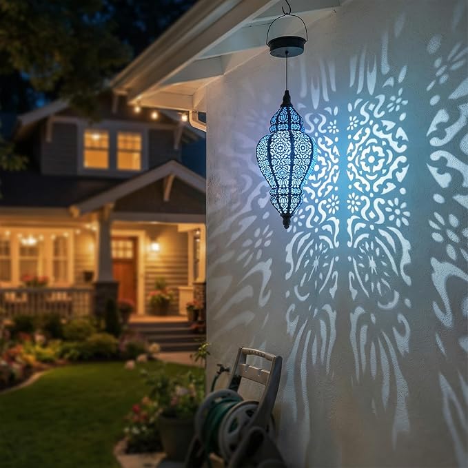Hanging Solar Lights Outdoor Garden Decor Solar Lantern Waterproof Plastic Moroccan Outdoor Decorations for Patio Pathway Yard Backyard Garden Decorative (Black, 2)