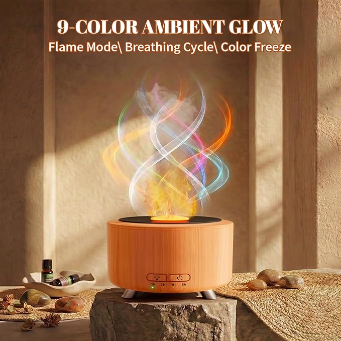 Essential Oil Diffuser for Home, 500 Aromatherapy Diffuser Oil Machine for Office Room Yoga, Aroma Diffuser with Auto-Off Function, 9 Colors LED Night Light, Light Wood