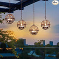 Outdoor Solar Hanging Lanterns Waterproof, Globe Hanging Candle Holder with Flickering Solar Powered Tea Lights, Chargeable Chandelier Light for Backyard Patio Garden Fence Tree Decoration-4Pack