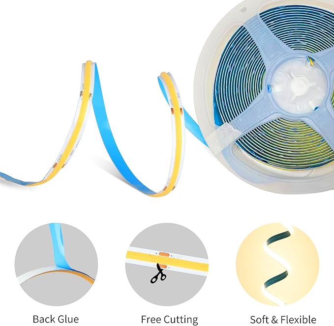 5V USB COB LED Strip Lights with Remote Dimmable Switch 2Pcs,6.56FT/2M,Natural White 4000K,320LEDs/M,8mm Width,Not Waterproof IP20,1.5M USB Switch Cable,for DIY Home Indoor Decoration
