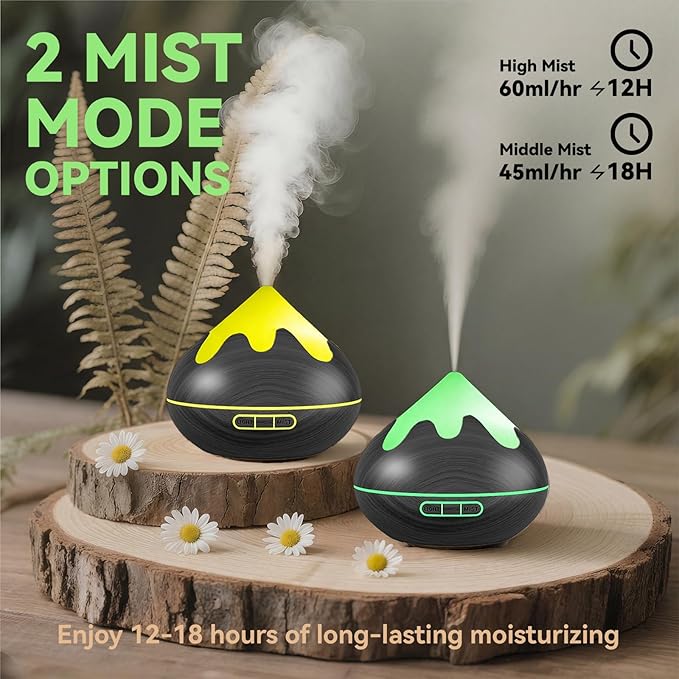 500ML Essential Oil Diffuser, Aromatherapy Diffuser with Remote Control, Multifunctional Air Diffusers for Home Office Room, Fragrance Aroma Diffuser with 7 Color LED & 2 Mist Mode, Black