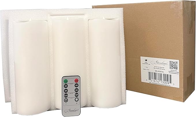 Stonebriar 3 Count White Real Wax 3x8 Flameless LED Pillar Candles with Remote and Timer