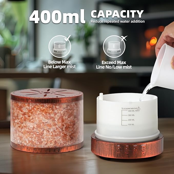 Essential Oil Diffuser Himalayan Salt Lamp - Aromatherapy Diffuser Cool Mist Humidifier 400ml Ultrasonic Aroma Diffusers Humidifier Gifts Ideas for Mom, Red Bronze