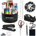 suniya Office Supplies,Desk Accessories,with Stapler,Tape Dispenser,Staple Remover,Scissor,Ballpoint Pen,Sticky Notes,Clear Tape,Staples,Desk Organizer,Ruler,Binder,Best Gift Set(Black)