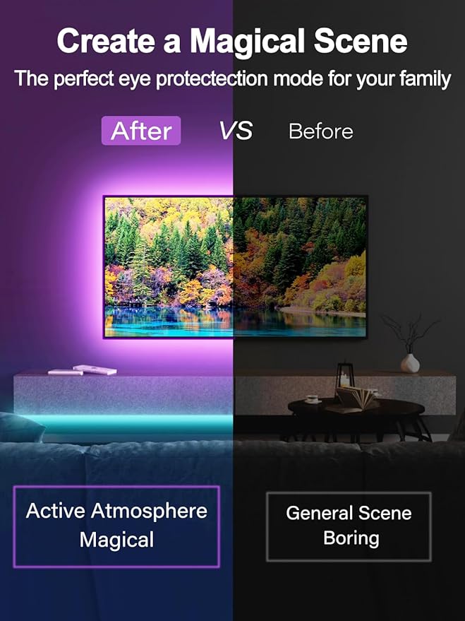 20FT Led Lights for TV, TV Backlight for 32-80 Inch, USB Led Light Strip with Remote, App Control, RGB Strip TV Lights Music Sync Color Changing, Led Lights for Room Gaming Accessories