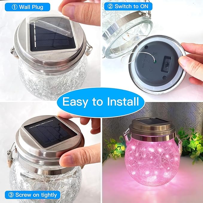 Hanging Outdoor Solar Lights,VGE 2 Pack 30LED Cracked Glass Ball Decorative Lights,Solar Powered Waterproof Landscape Lights with Handle for Tree Yard Garden Patio Fence Holiday Decor(Pingk)