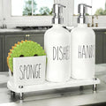 Cisily Kitchen Soap Dispenser Set Comes with Ceramics Sponge Holder, Silver Pumps, and Instant Dry Tray, Hand and Dish Soap Dispenser Set Suitable for Black and Silver Kitchen Decor and Accessories