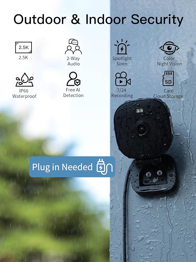 VIMTAG 4MP Security Camera Outdoor, 2.4G/5G Cameras for Home Security with Color Night Vision, Motion Activated Spotlight/Siren, IP66,2-Way Audio, House Camera with Audio & Video,Wired