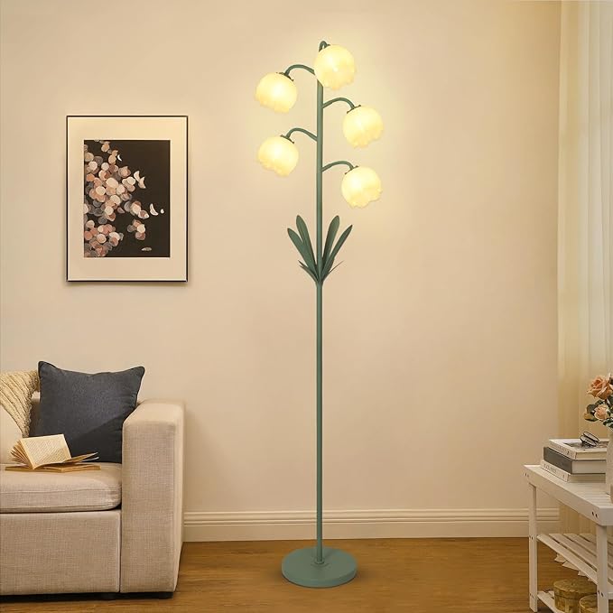 5-Lights Flower Floor Lamp with LED Blubs, Green Modern Floor Lamps for Living Room, Adjustable Standing Lamps for Bedroom Reading, Corner Tall Lamp Tree Stand Up Lamp for Office Home Decor