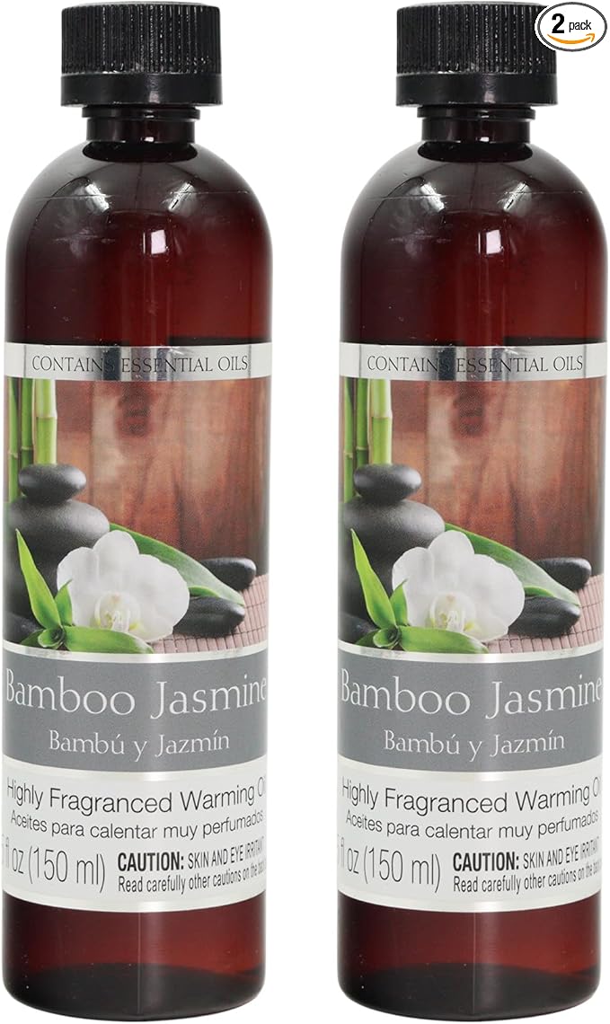 Hosley's Set of 2, 5 oz Bamboo Jasmine Fragrance Warming Oils. Ideal Gift for Weddings, spa, Reiki, Meditation, Bathroom Settings. P1