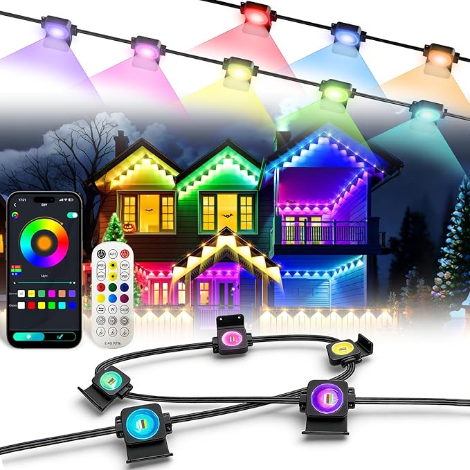 Permanent Outdoor Lights Pro,300ft RGB+IC Smart Outdoor Decor,App/Remote,Christmas,Halloween,Multi Scene Modes,IP67 Waterproof,Eaves Light with Daily & Holiday Party Decor,House Roof Lighting