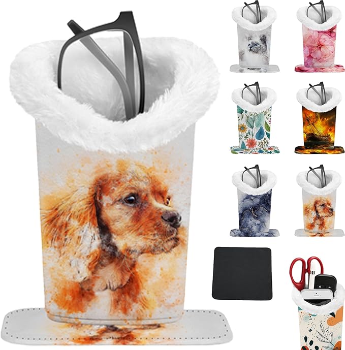 Eyeglasses Holder with Soft Furry Lining and Magnetic Base, Storage Organizer Holder Case for Nightstand