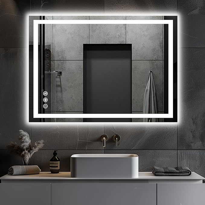 LED Bathroom Mirror, 28"x20" with Frontlit and Backlit Anti-Fog Mirror with Lights LED Vanity Mirror for Bathroom 3 Colors Temperature & Dimmable Bathroom Mirror with HD Tempered Glass