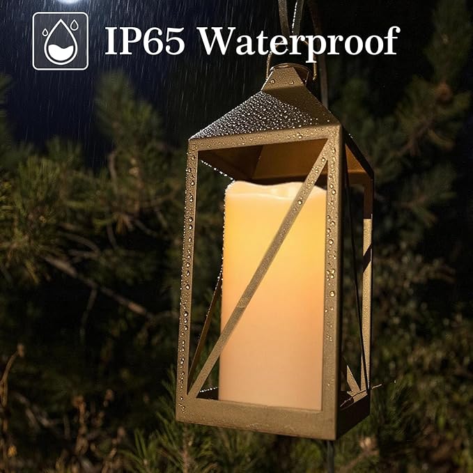 Outdoor Candles Waterproof, 8” x 4” Large Battery Operated Candles with Remote Timer, Pillar Flameless Outdoor Candle Flickering for Lartern Porch Patio Gardern Decor(Set of 2)